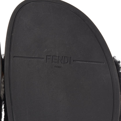 Fendi Shearling Logo Slide Sandals 39 Black Latte Brownie 8 of 11