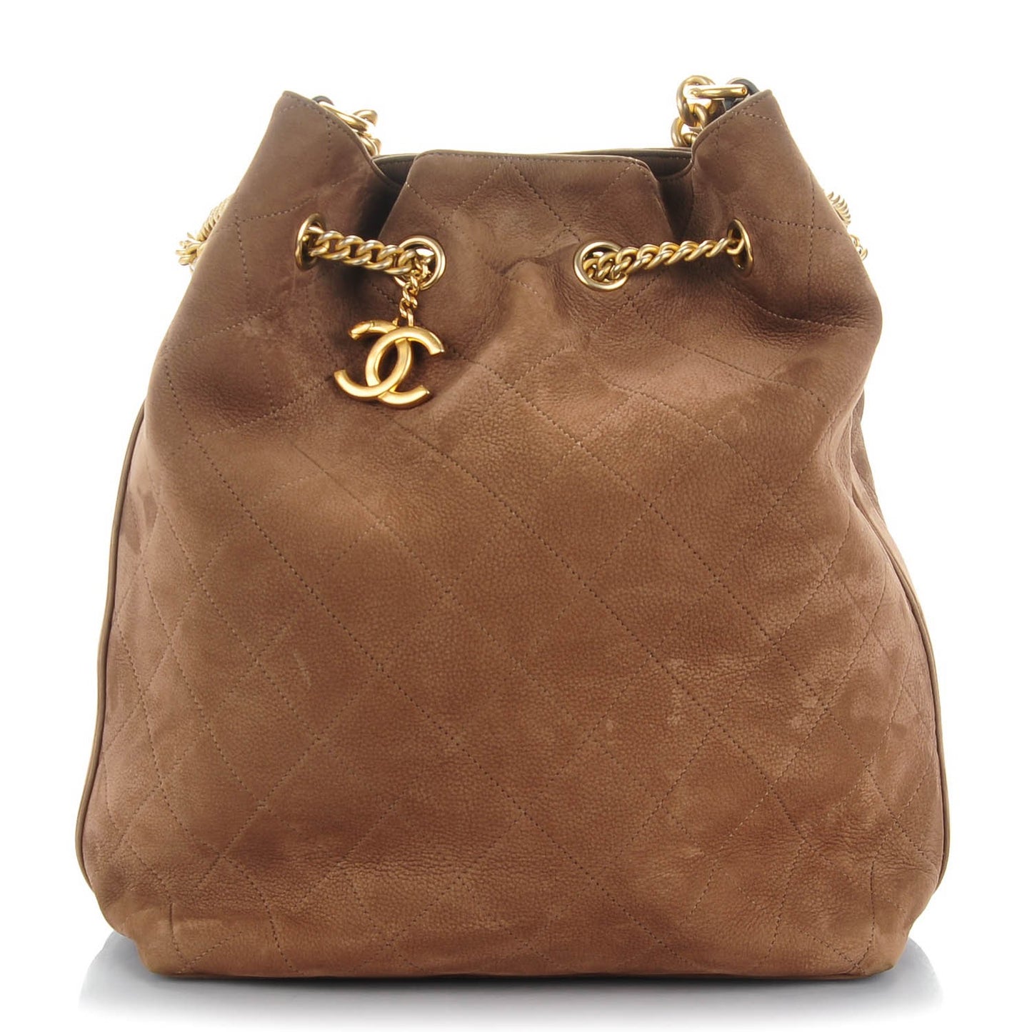 Suede Calfskin Small On My Shoulder Drawstring Bag Brown
