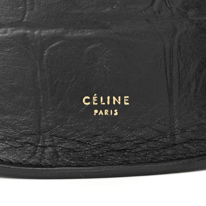 Celine Calfskin Crocodile Embossed Curved Clutch Black 6 of 9