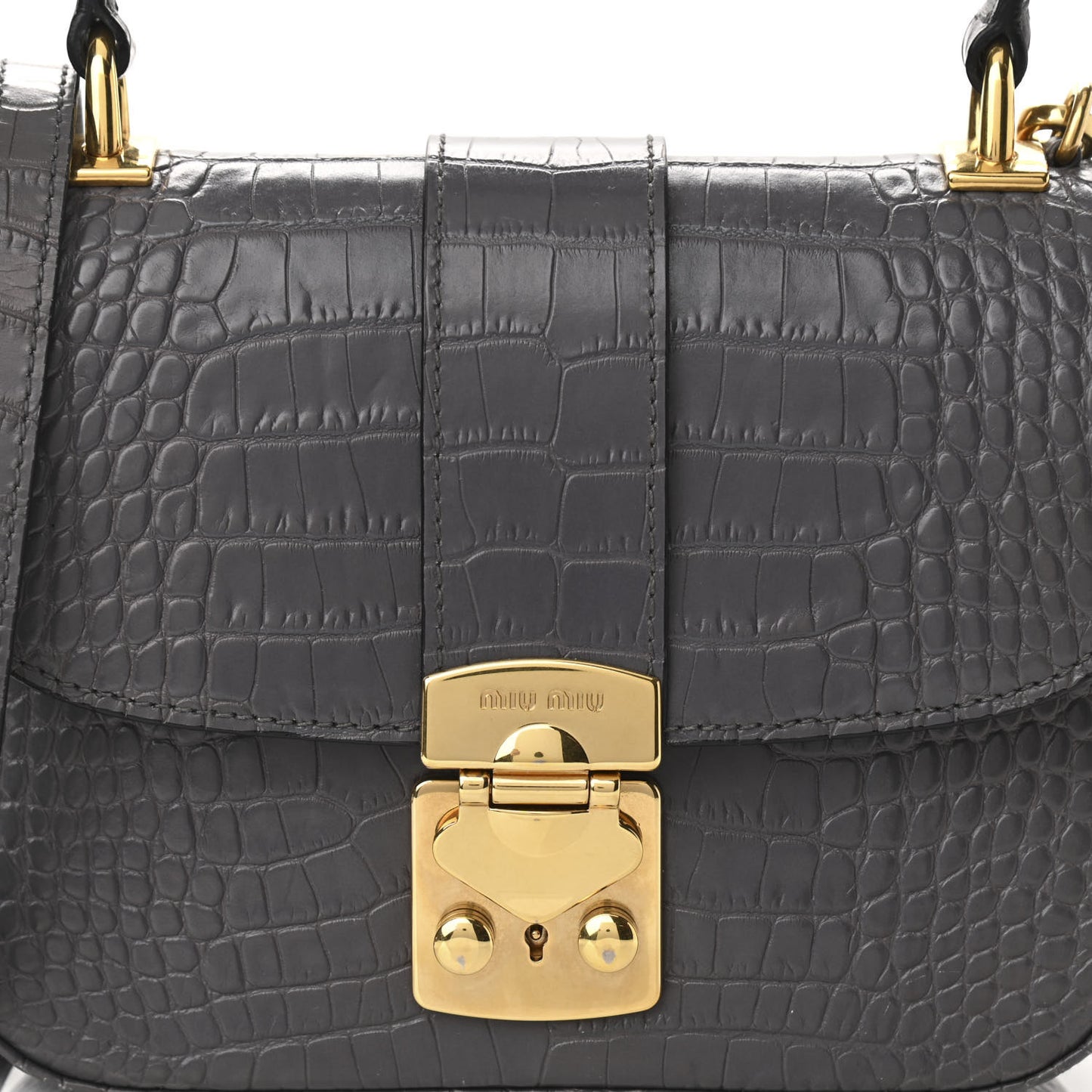 Crocodile Print Calfskin Top Handle Bag Mercurio