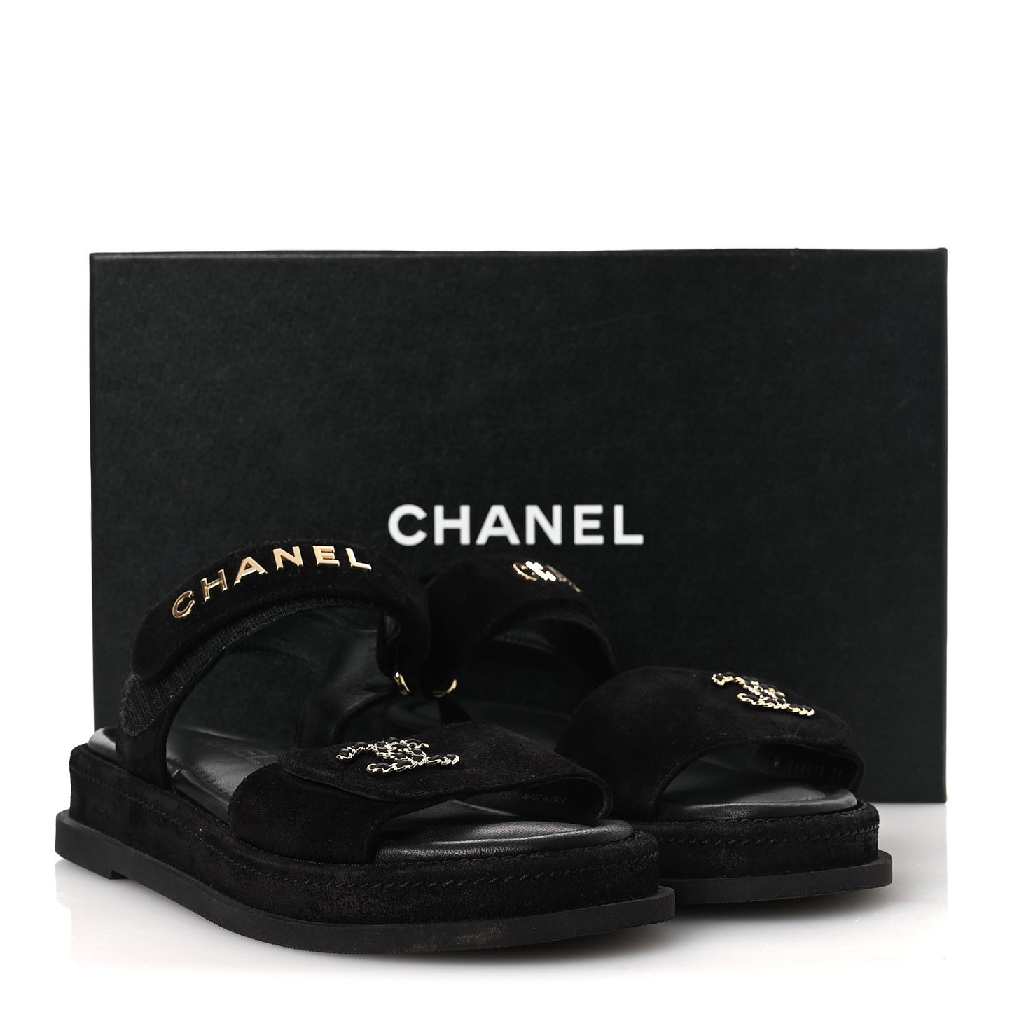 Suede Calfskin Dad Sandals 38 Black