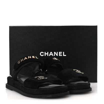 Chanel Suede Calfskin Dad Sandals 38 Black 11 of 11