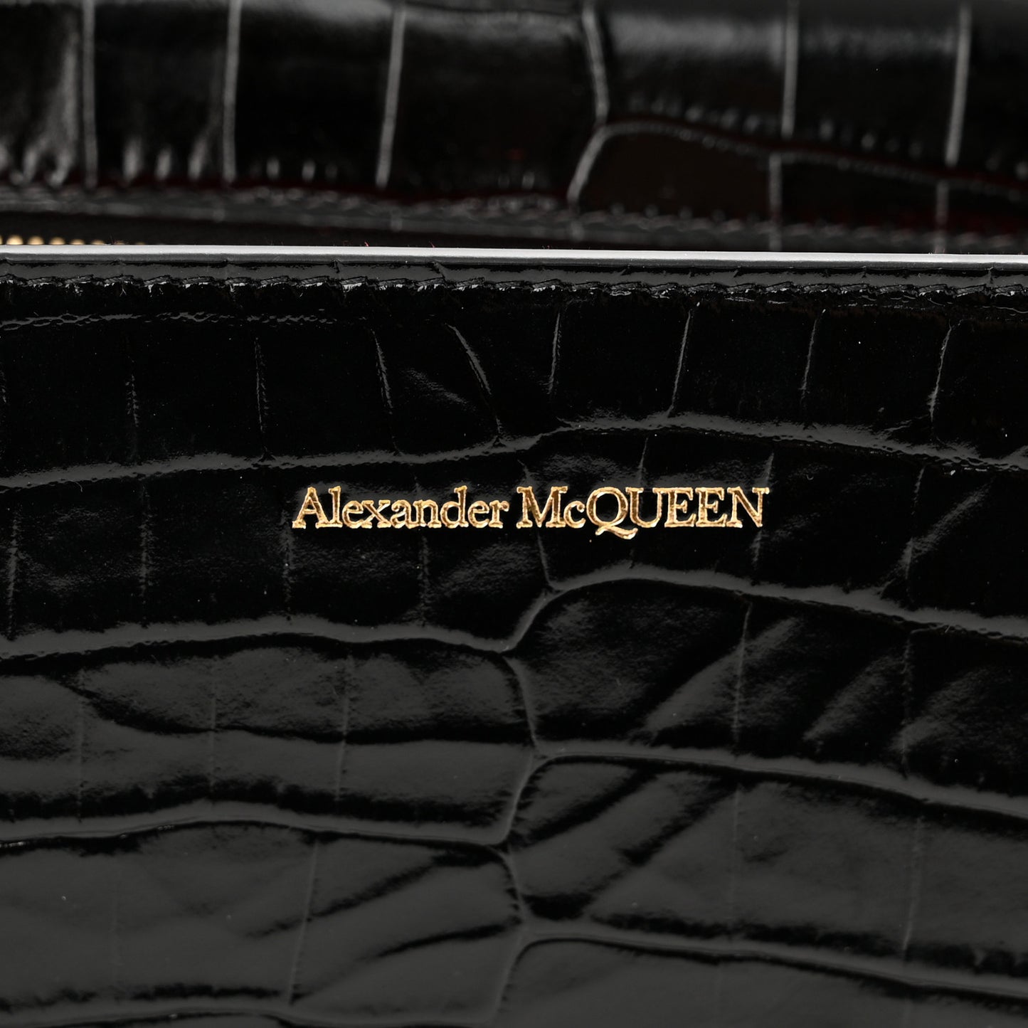 Shiny Crocodile Embossed Jeweled Satchel Black