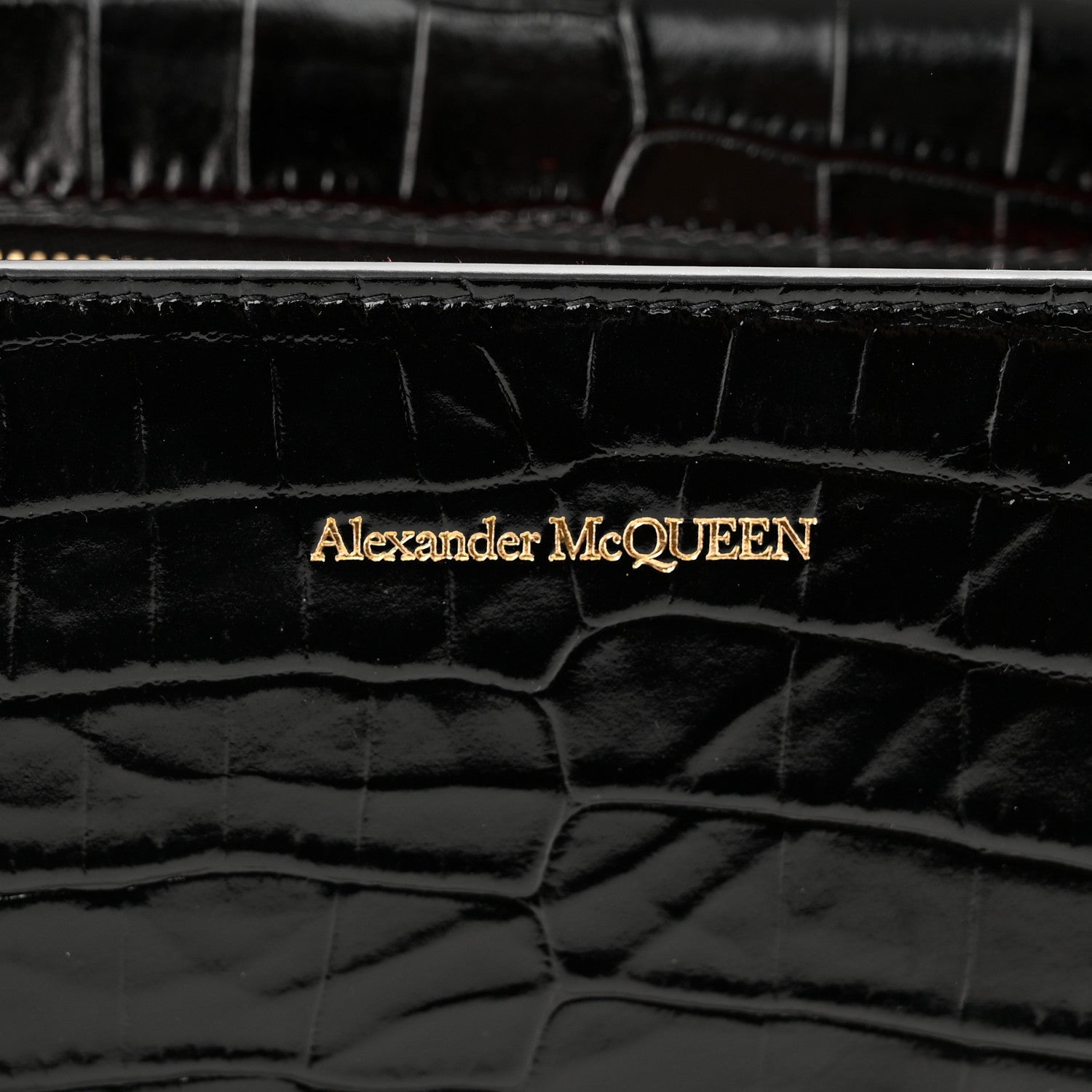 Alexander McQueen Shiny Crocodile Embossed Jeweled Satchel Black 7 of 11