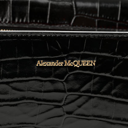 Alexander McQueen Shiny Crocodile Embossed Jeweled Satchel Black 7 of 11