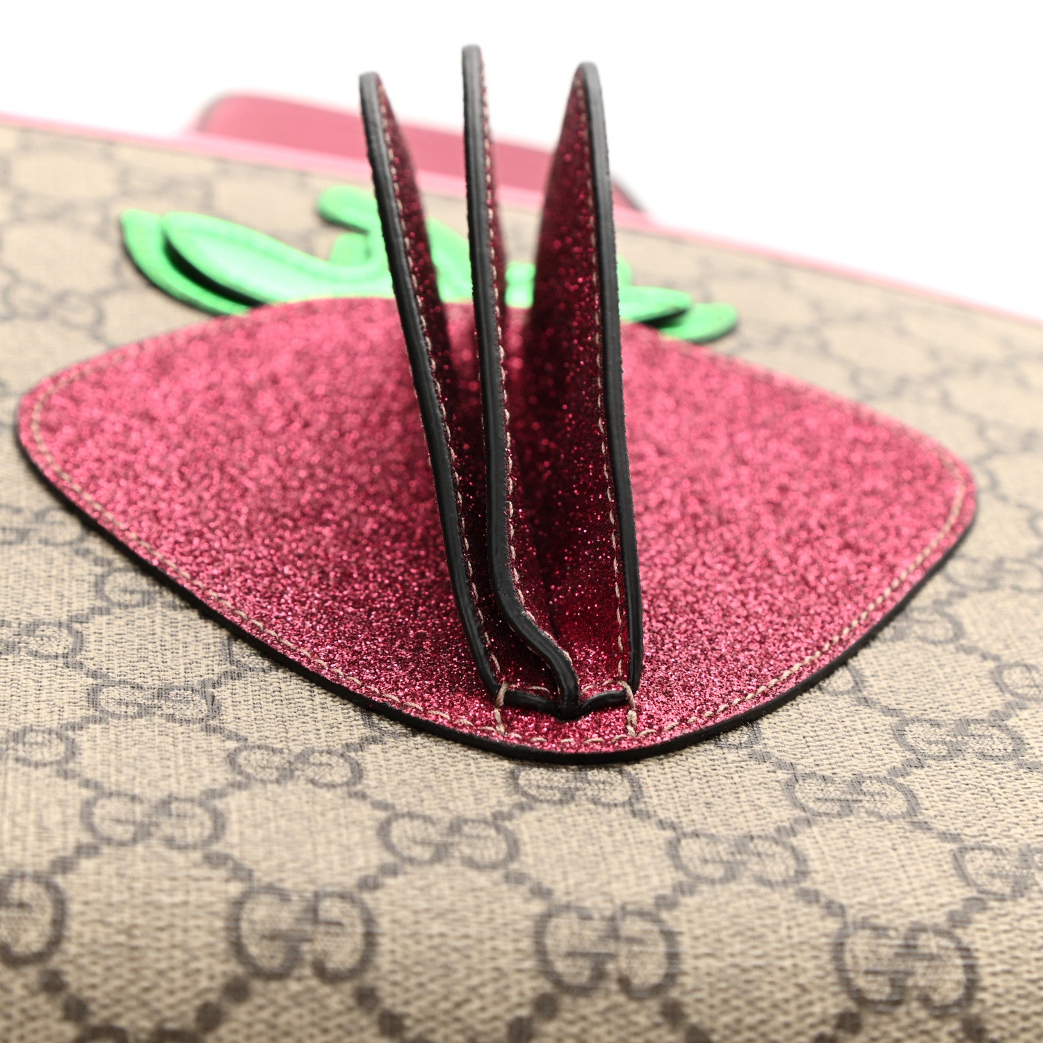 Gucci GG Supreme Monogram 3-D Strawberry Childrens Tote Beige Ebony Lotus Pink Fuxia Emerald 11 of 11