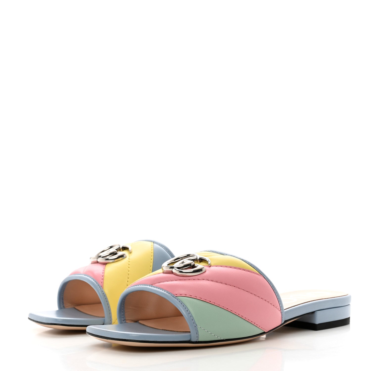 Gucci Nappa Matelasse Diagonal GG Marmont Flat Slide Sandals 37 Multicolor Pastel 3 of 9