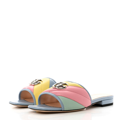 Gucci Nappa Matelasse Diagonal GG Marmont Flat Slide Sandals 37 Multicolor Pastel 3 of 9
