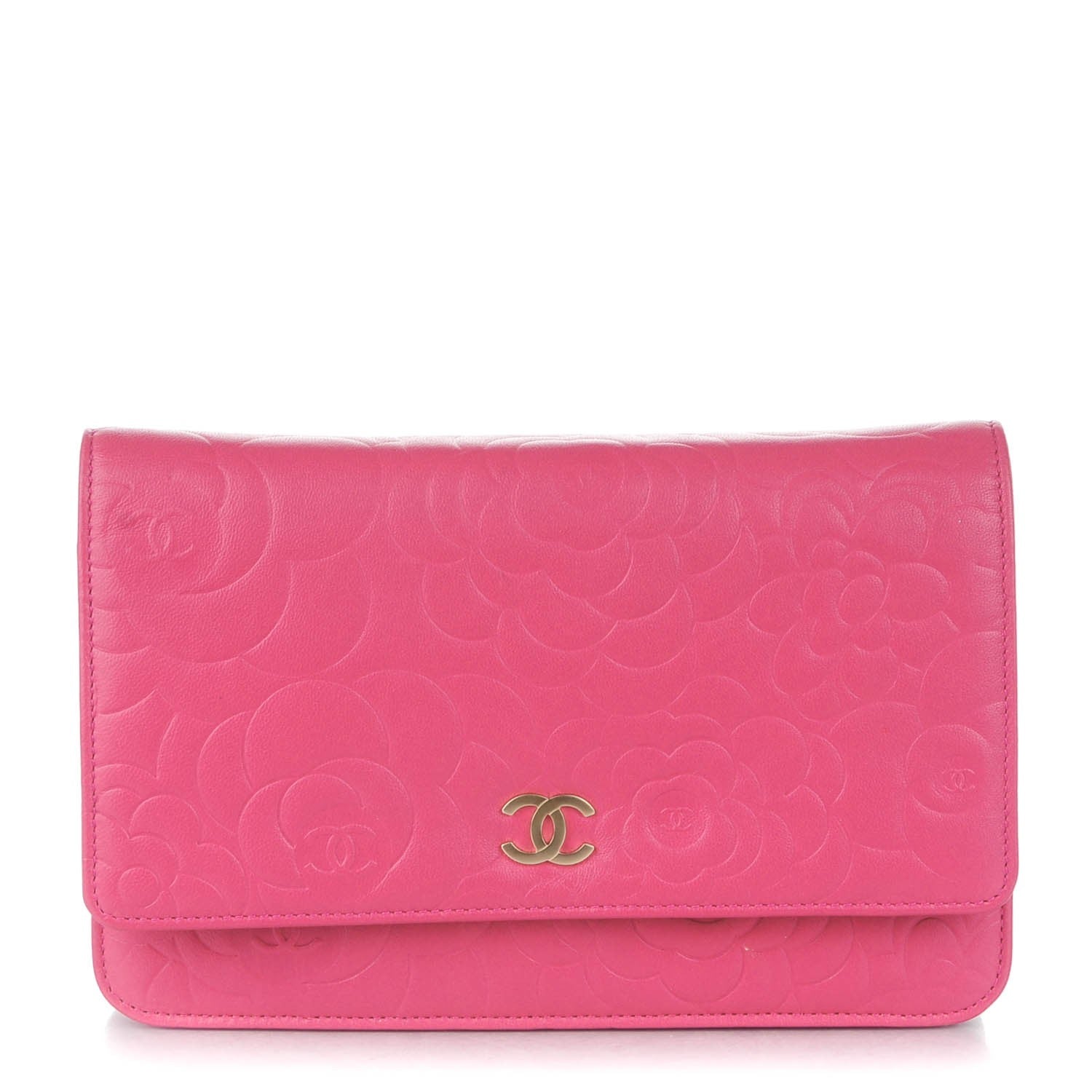 Chanel Lambskin Camellia Embossed Wallet On Chain WOC Pink 1 of 8