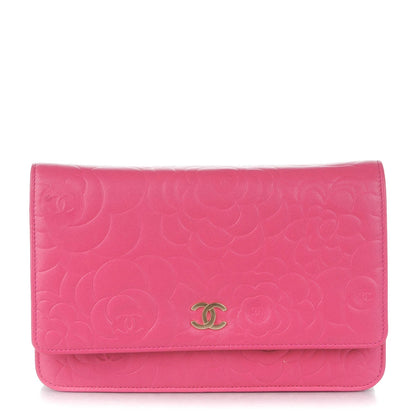 Chanel Lambskin Camellia Embossed Wallet On Chain WOC Pink 1 of 8