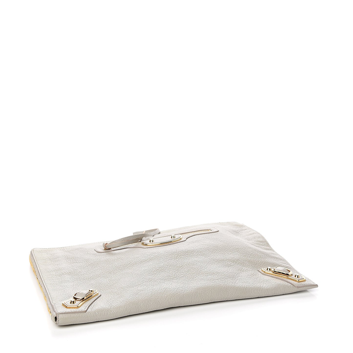Chevre Gold Metallic Edge Hardware Pouch Gris Glace