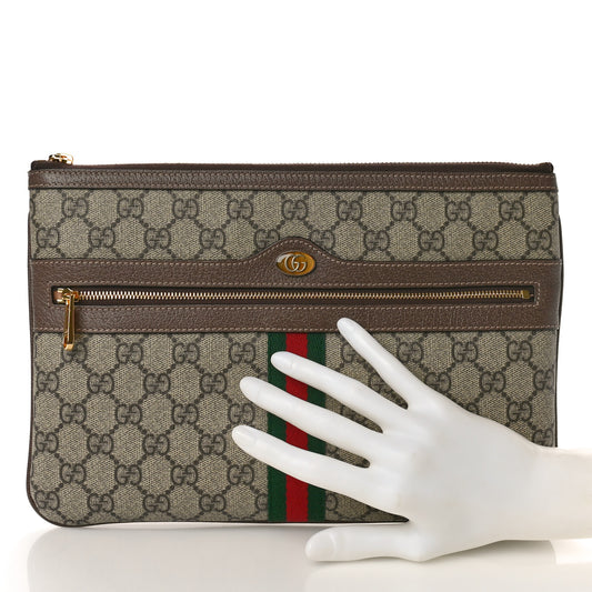 GG Supreme Monogram Large Ophidia Pouch Clutch Brown