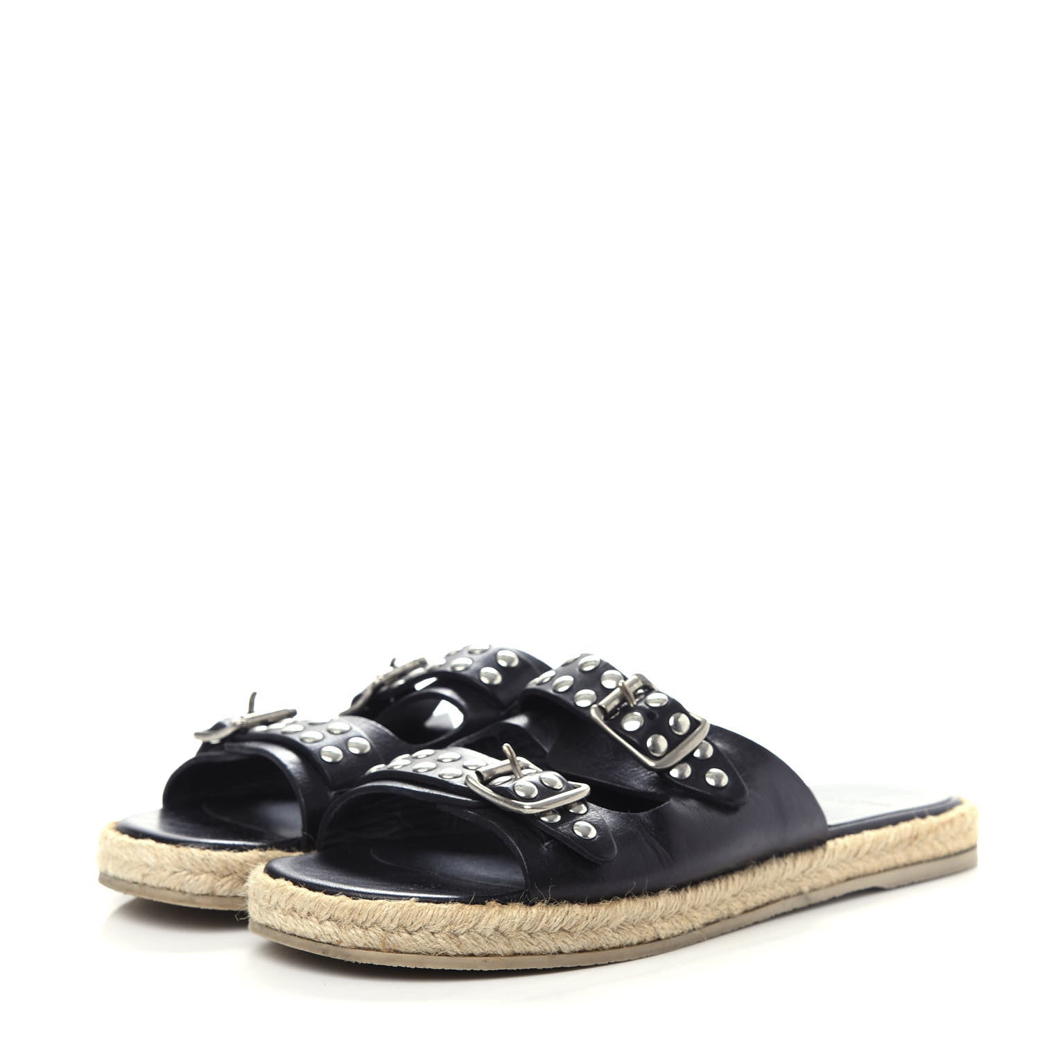 Saint Laurent Calfskin Studded Espadrilles Slide Sandals 38 Black 3 of 9