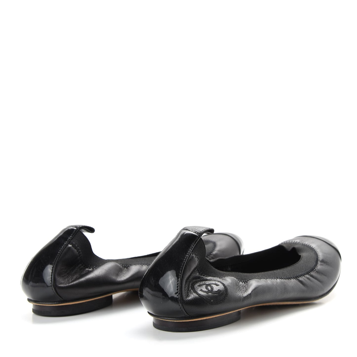 Lambskin Patent CC Elastic Cap Toe Ballerina Flats 36 Black