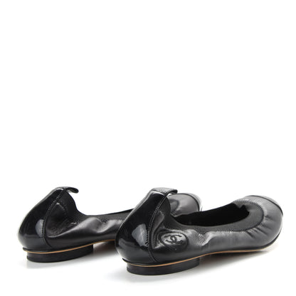 Chanel Lambskin Patent CC Elastic Cap Toe Ballerina Flats 36 Black 4 of 9