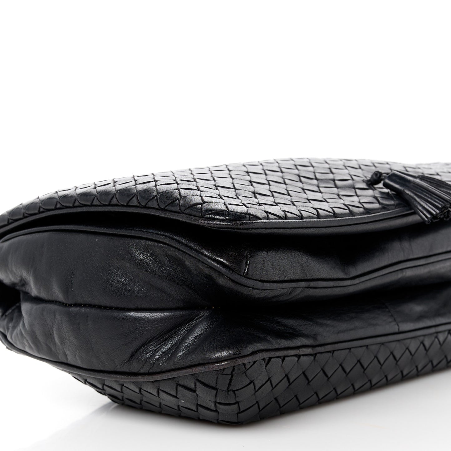 Nappa Intrecciato Flap Tassel Clutch Black