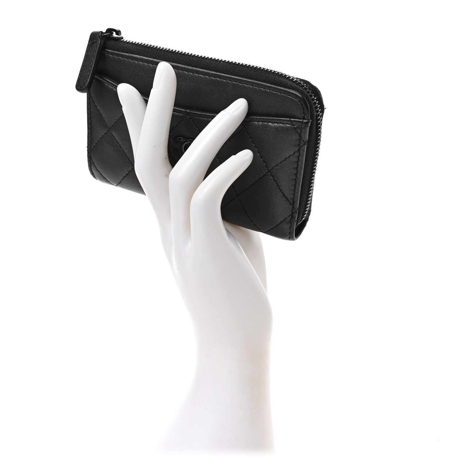 Chanel Pearly Lambskin Quilted Zip Card Holder So Black 2 of 7