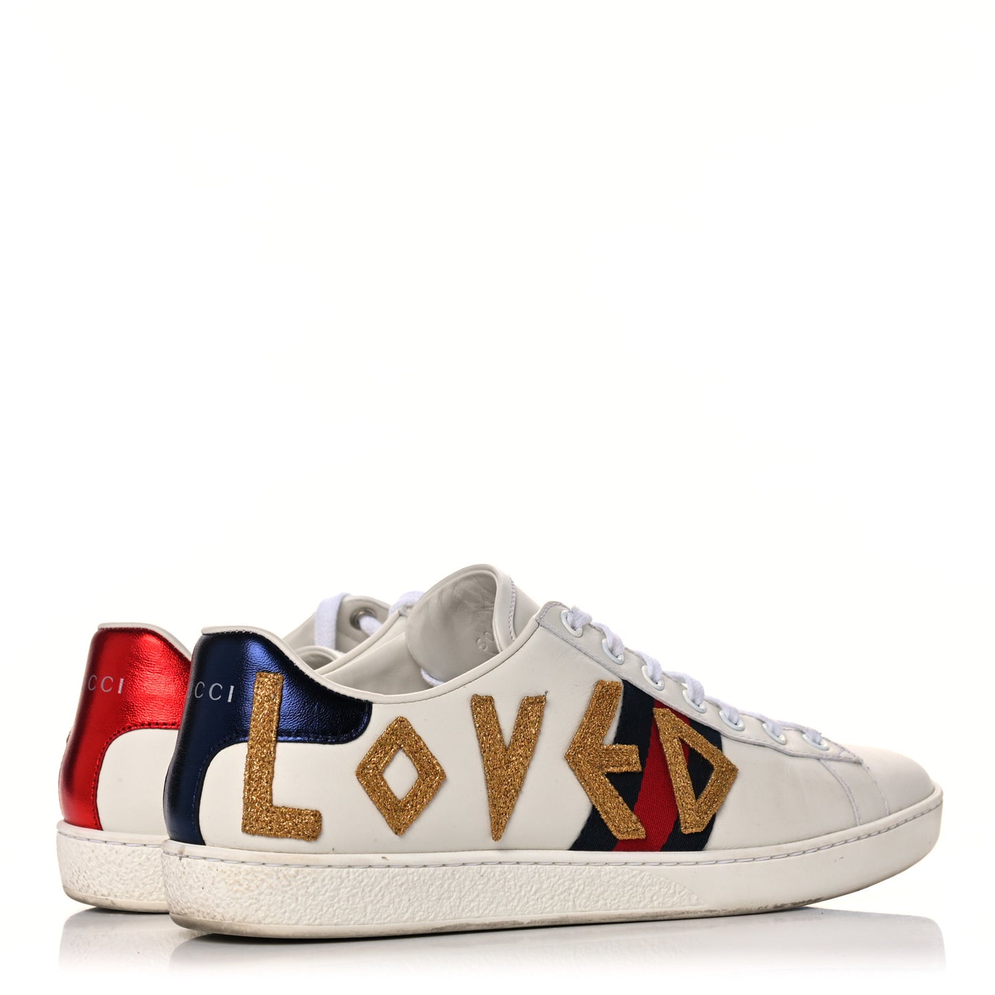 Calfskin Nappa Web LOVED Embroidered Womens Ace Sneakers 39 White Red Flame Notte