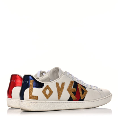 Gucci Calfskin Nappa Web LOVED Embroidered Womens Ace Sneakers 39 White Red Flame Notte 4 of 17
