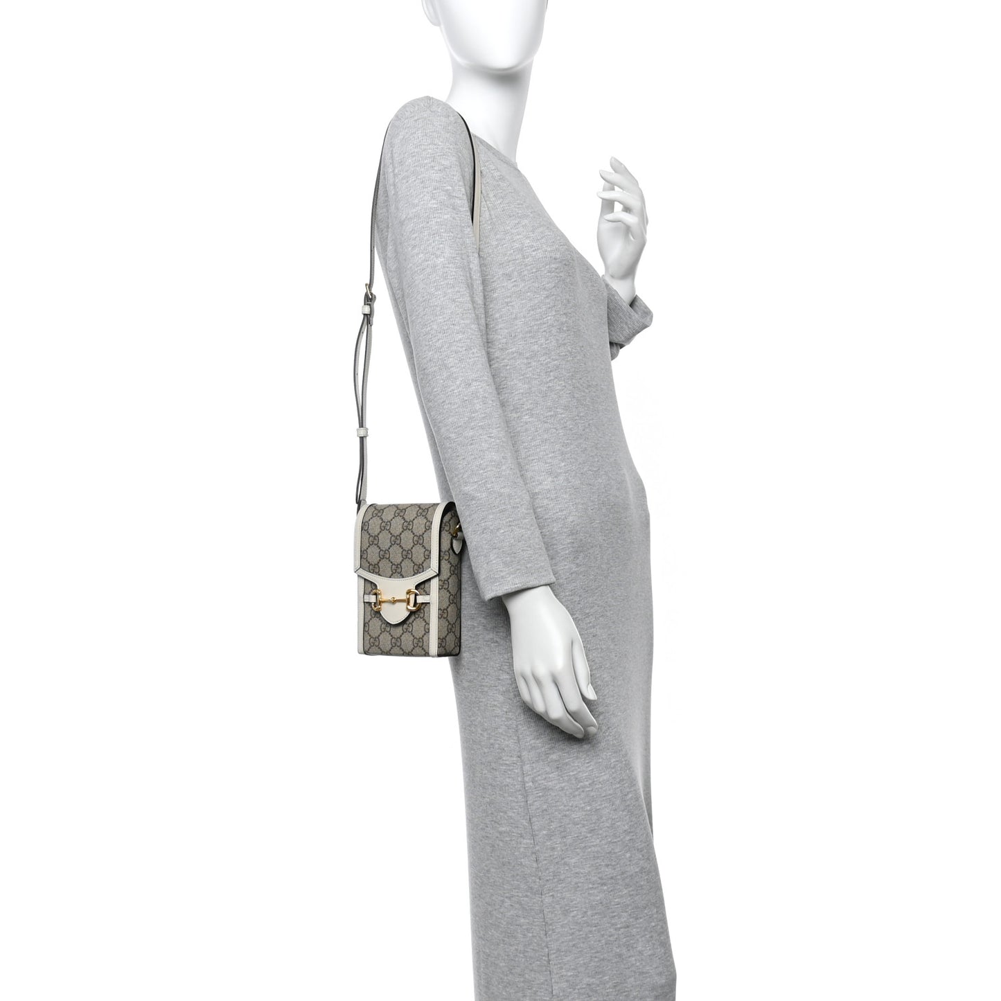 GG Supreme Monogram Azalea Calfskin Mini Horsebit 1955 Crossbody Bag Beige Ebony Mystic White
