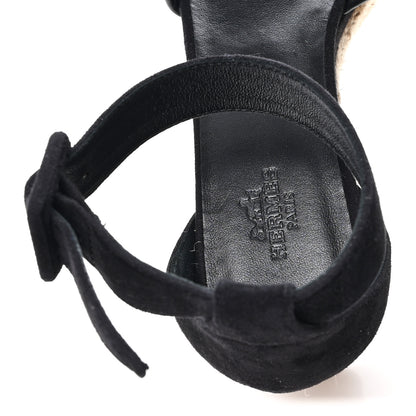 Hermes Goatskin Elda Espadrille Wedge Sandals 37 Black 8 of 10