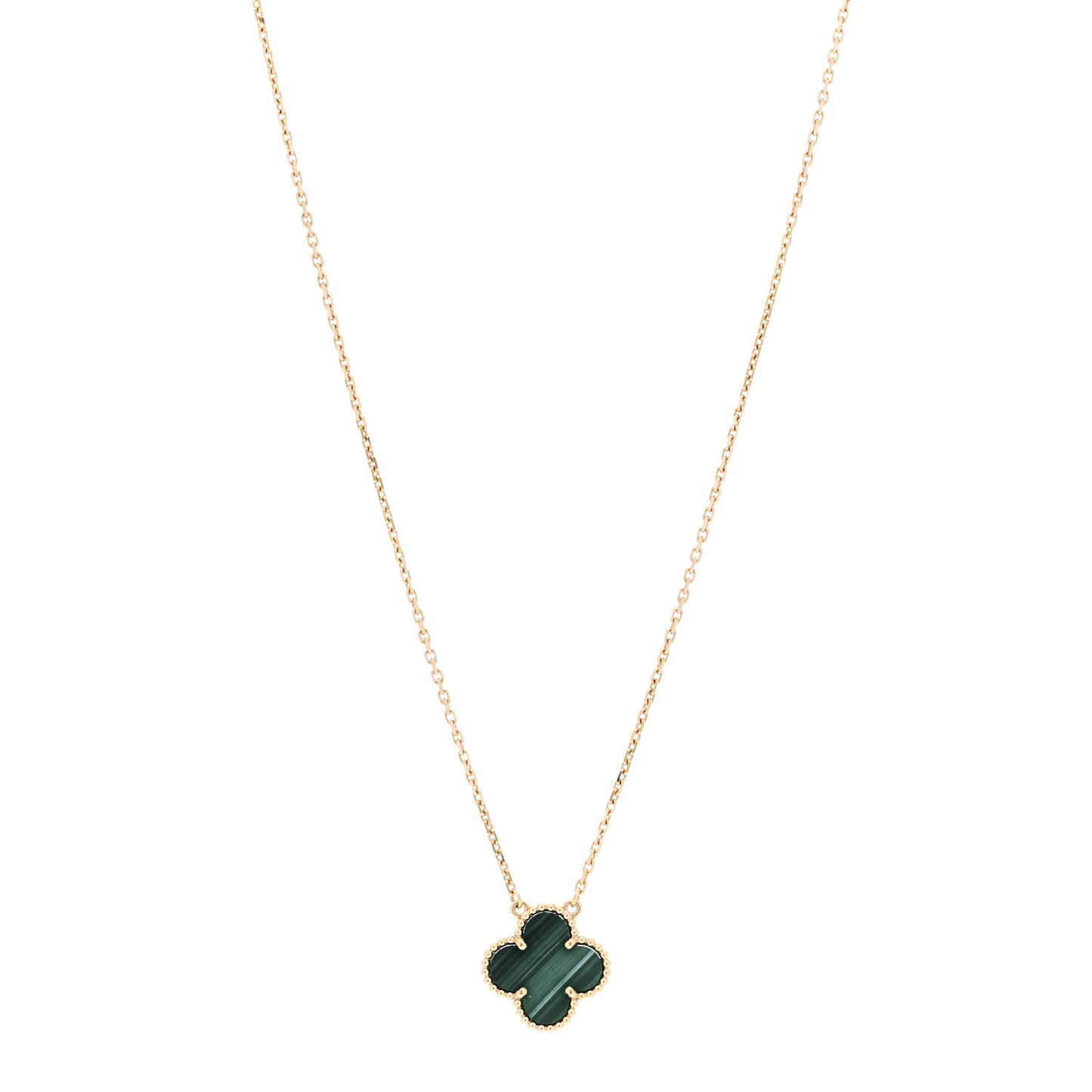 18K Yellow Gold Malachite Vintage Alhambra Pendant Necklace
