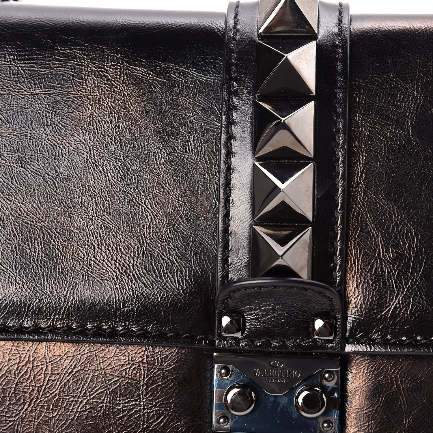 Valentino Garavani Craquele Calfskin Medium Glam Lock Rockstud Flap Black 9 of 10