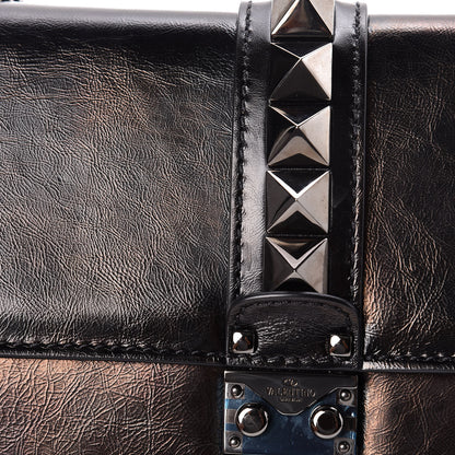 Valentino Garavani Craquele Calfskin Medium Glam Lock Rockstud Flap Black 9 of 10