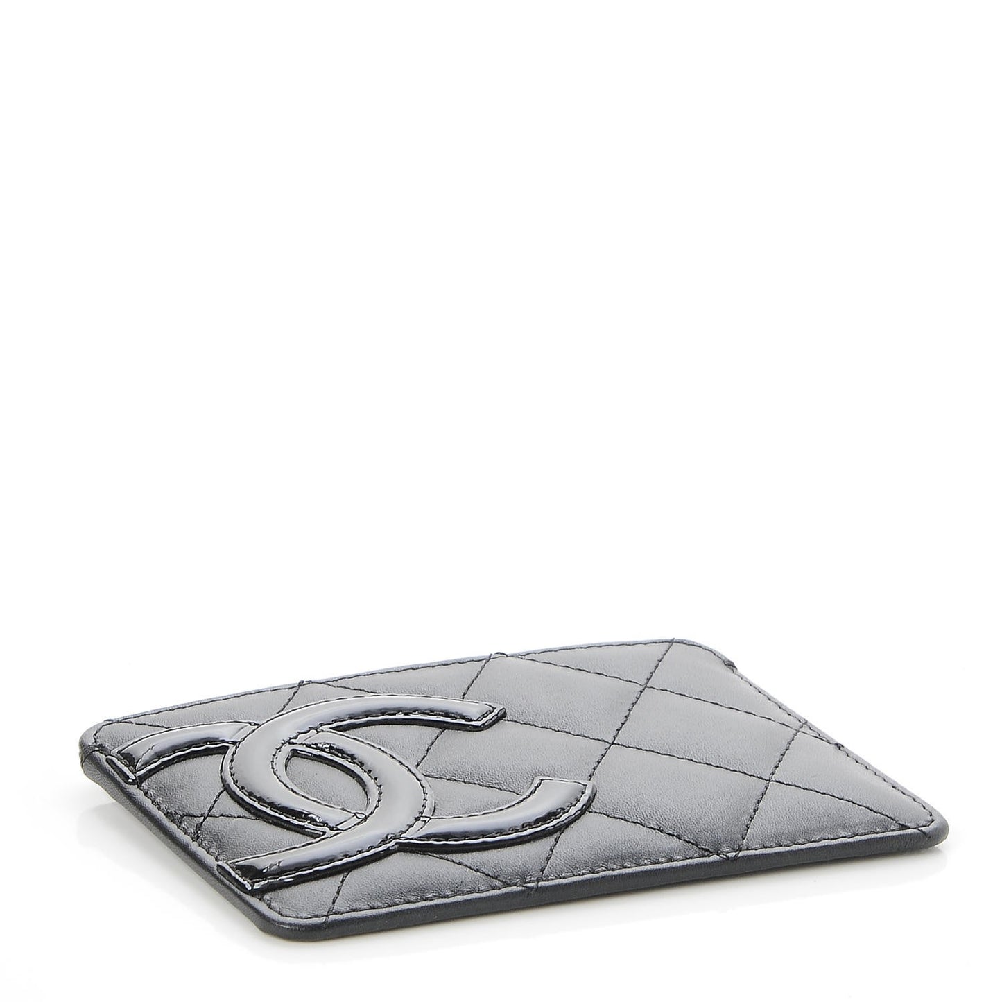 Calfskin Quilted Cambon Card Holder Black