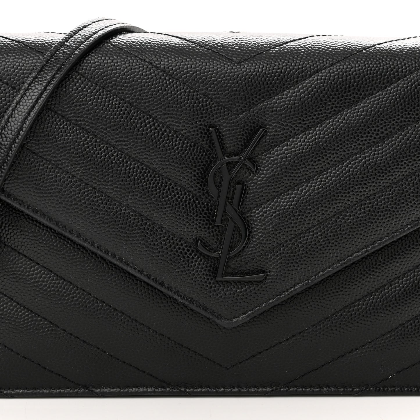 Grain De Poudre Matelasse Chevron Monogram Monochrome Envelope Chain Wallet Black