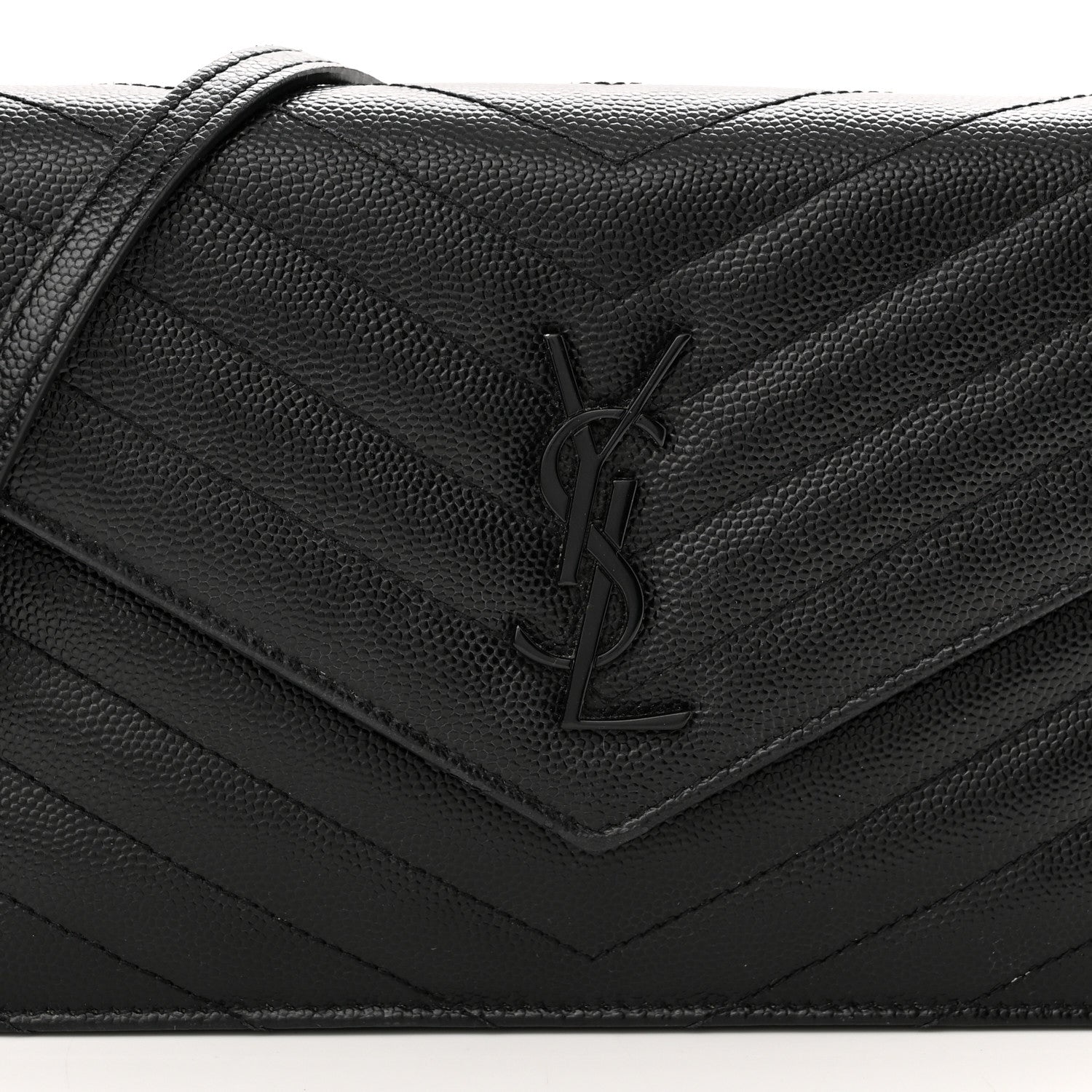Saint Laurent Grain De Poudre Matelasse Chevron Monogram Monochrome Envelope Chain Wallet Black 7 of 11