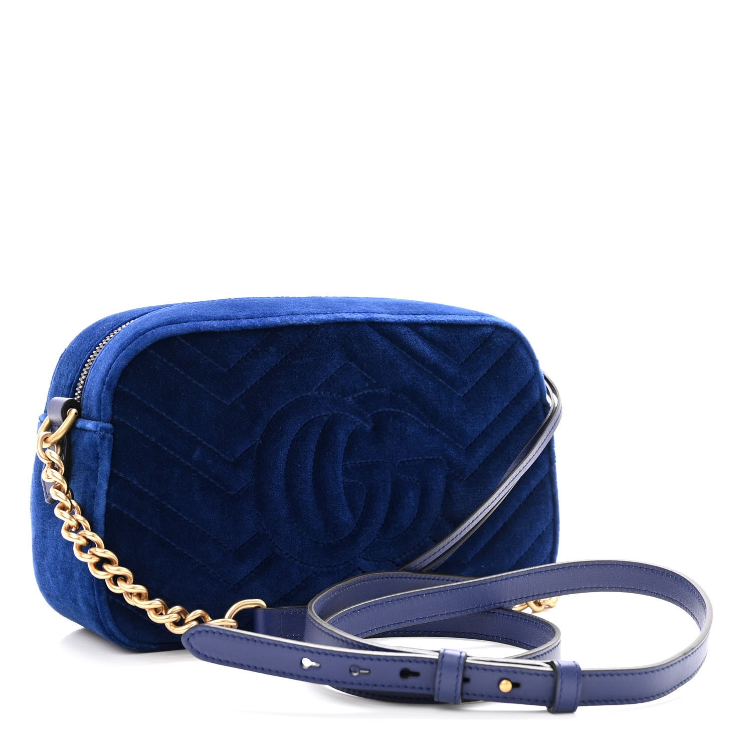 Gucci Velvet Matelasse Small GG Marmont Chain Shoulder Bag Cobalt 3 of 11
