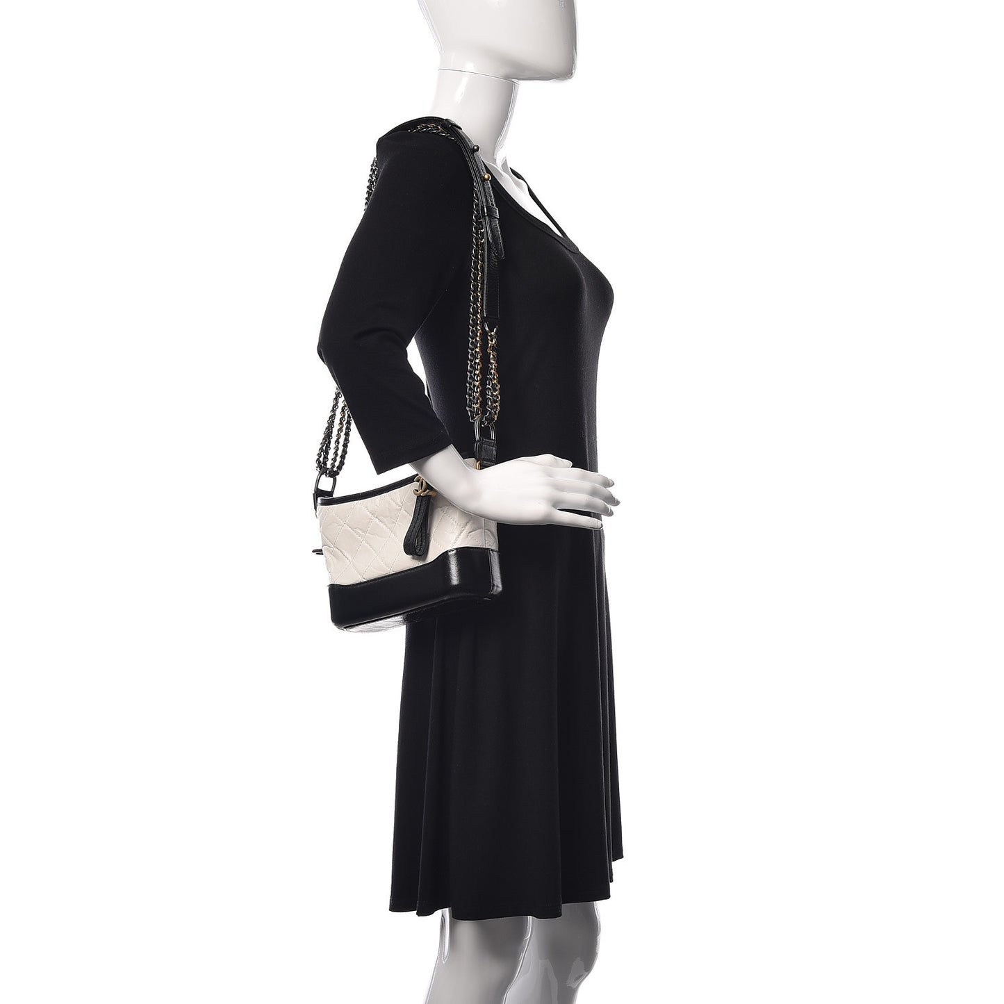 Aged Calfskin Quilted Small Gabrielle Hobo Black White