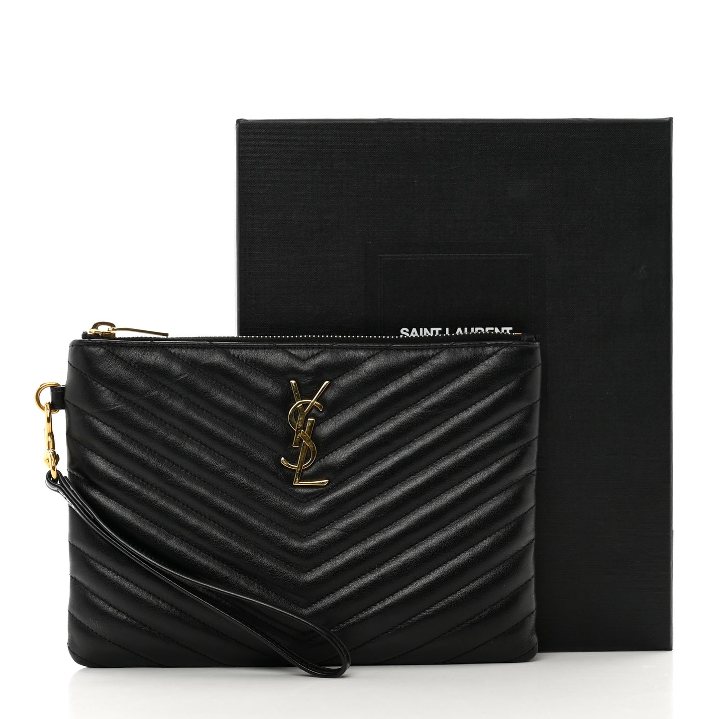 Calfskin Matelasse Chevron Monogram A5 Wristlet Black