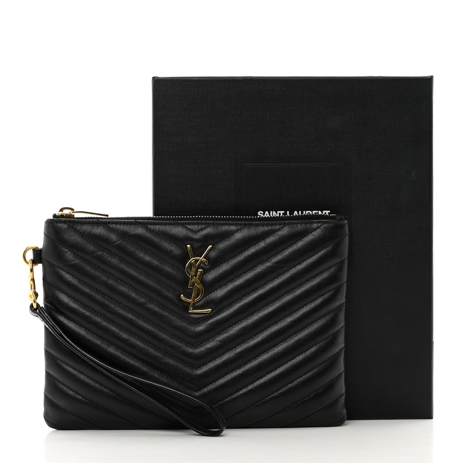 Saint Laurent Calfskin Matelasse Chevron Monogram A5 Wristlet Black 10 of 10