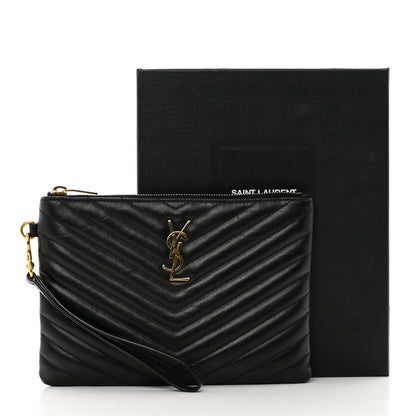 Saint Laurent Calfskin Matelasse Chevron Monogram A5 Wristlet Black 10 of 10