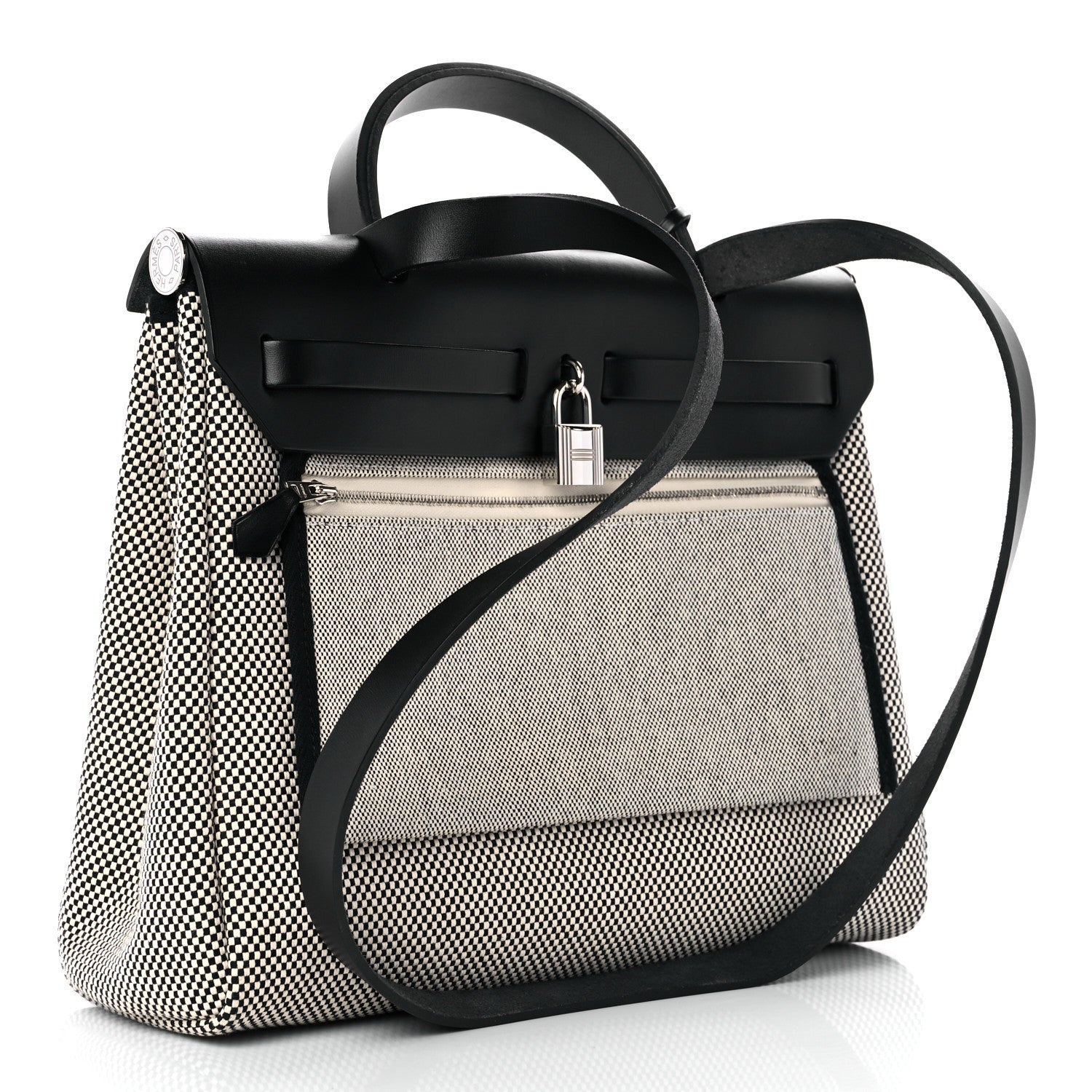 Hermes Vache Hunter Criss Viking Herbag Zip Retourne 31 PM Ecru Black 4 of 11