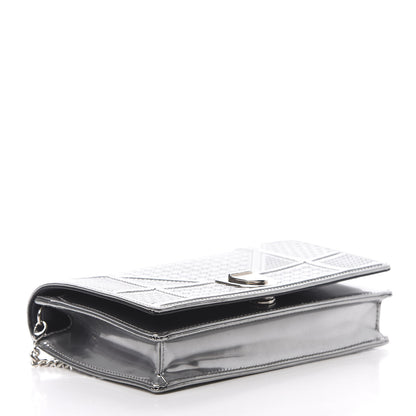 Christian Dior Metallic Patent Micro-Cannage Diorama Wallet on Chain Pouch Silver 4 of 15