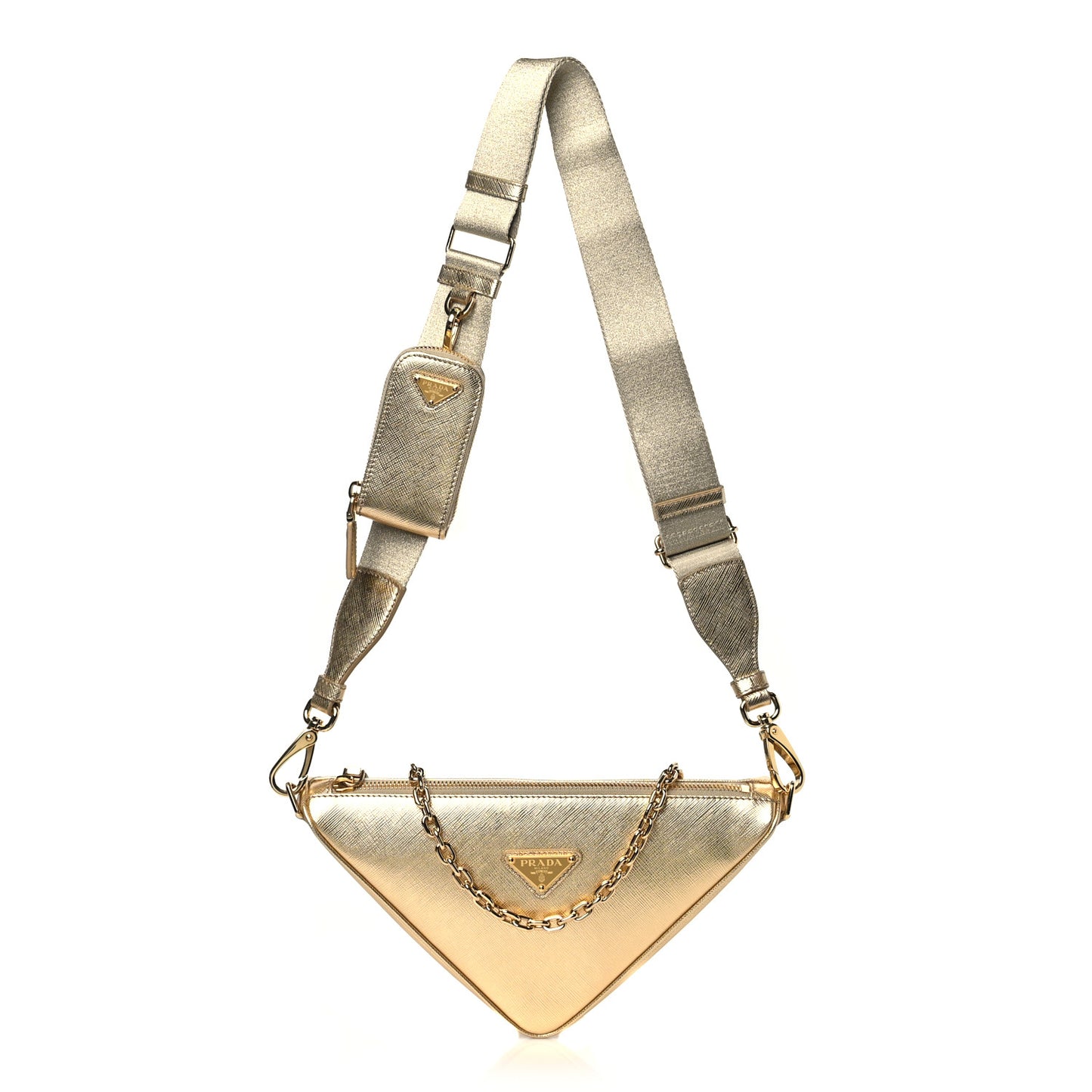 Saffiano Lux Triangle Shoulder Bag Platino