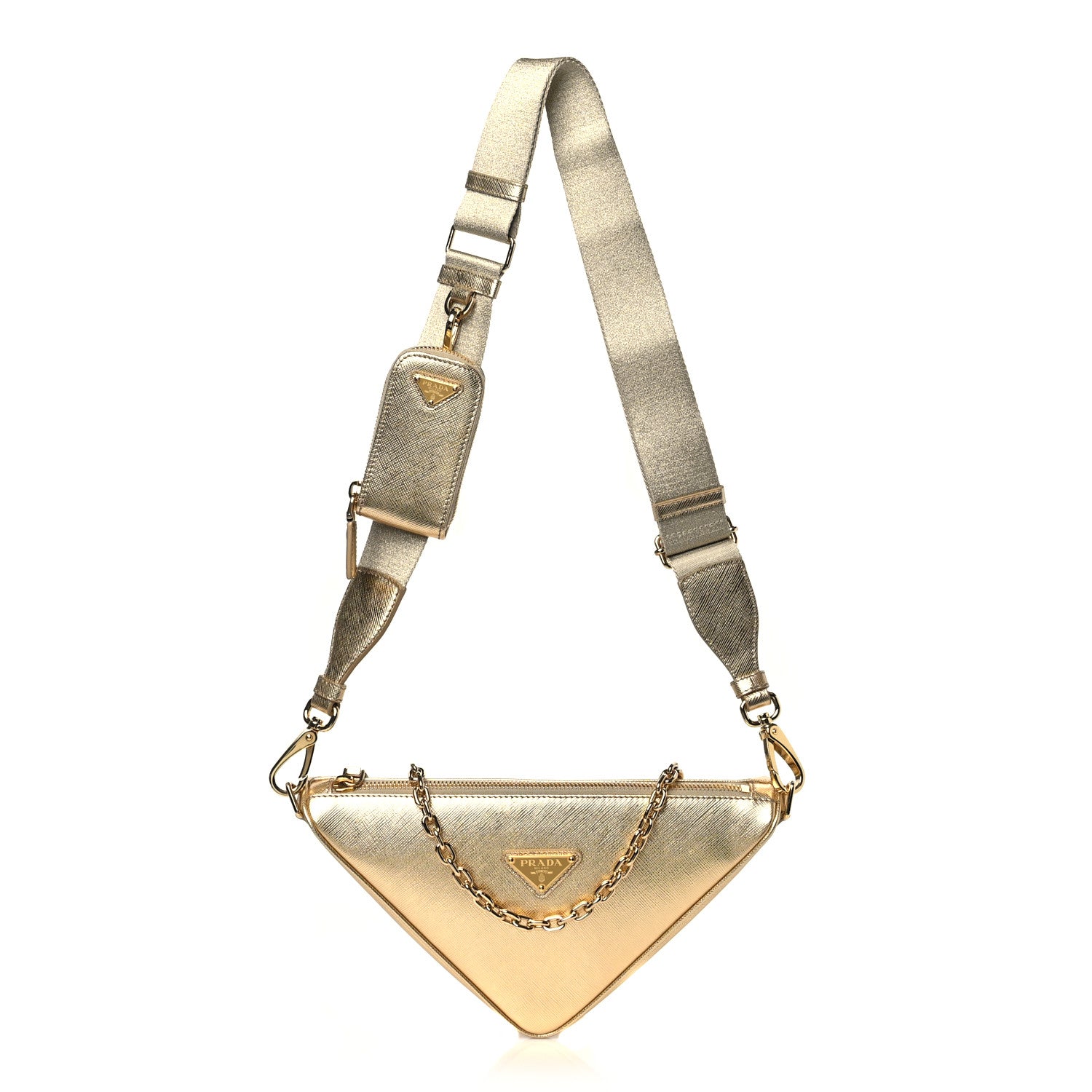 Prada Saffiano Lux Triangle Shoulder Bag Platino 1 of 9