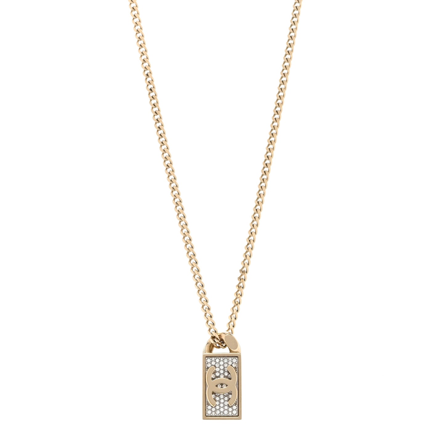 Crystal Dog Tag Charm Necklace Gold