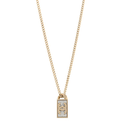 Chanel Crystal Dog Tag Charm Necklace Gold 1 of 7
