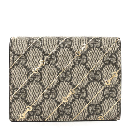 Gucci GG Supreme Monogram Calfskin Horsebit Print Card Case Beige Ebony Light Pink 1 of 8
