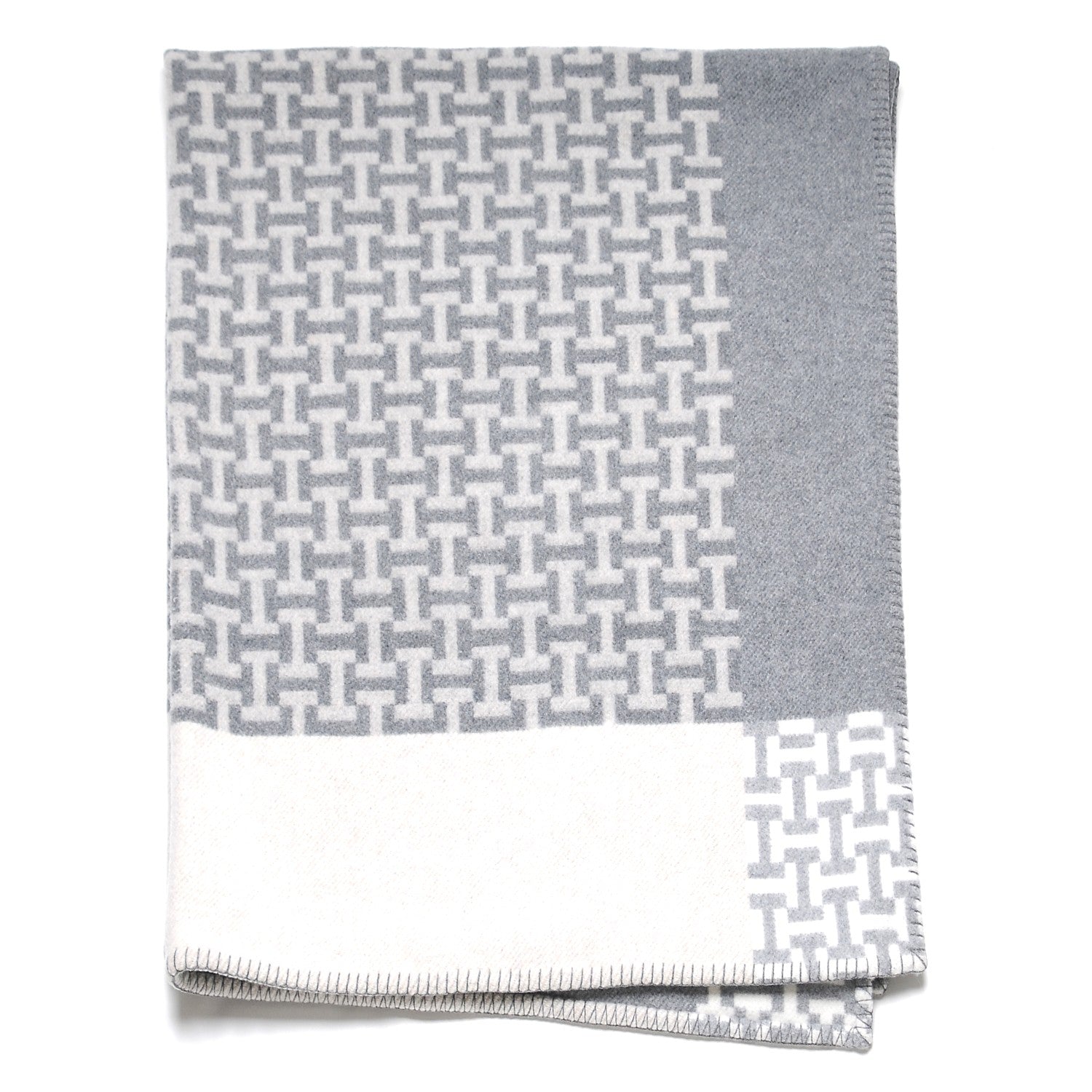 Hermes Wool Cashmere Signature Avalon Terre d'H Blanket Grey 1 of 4