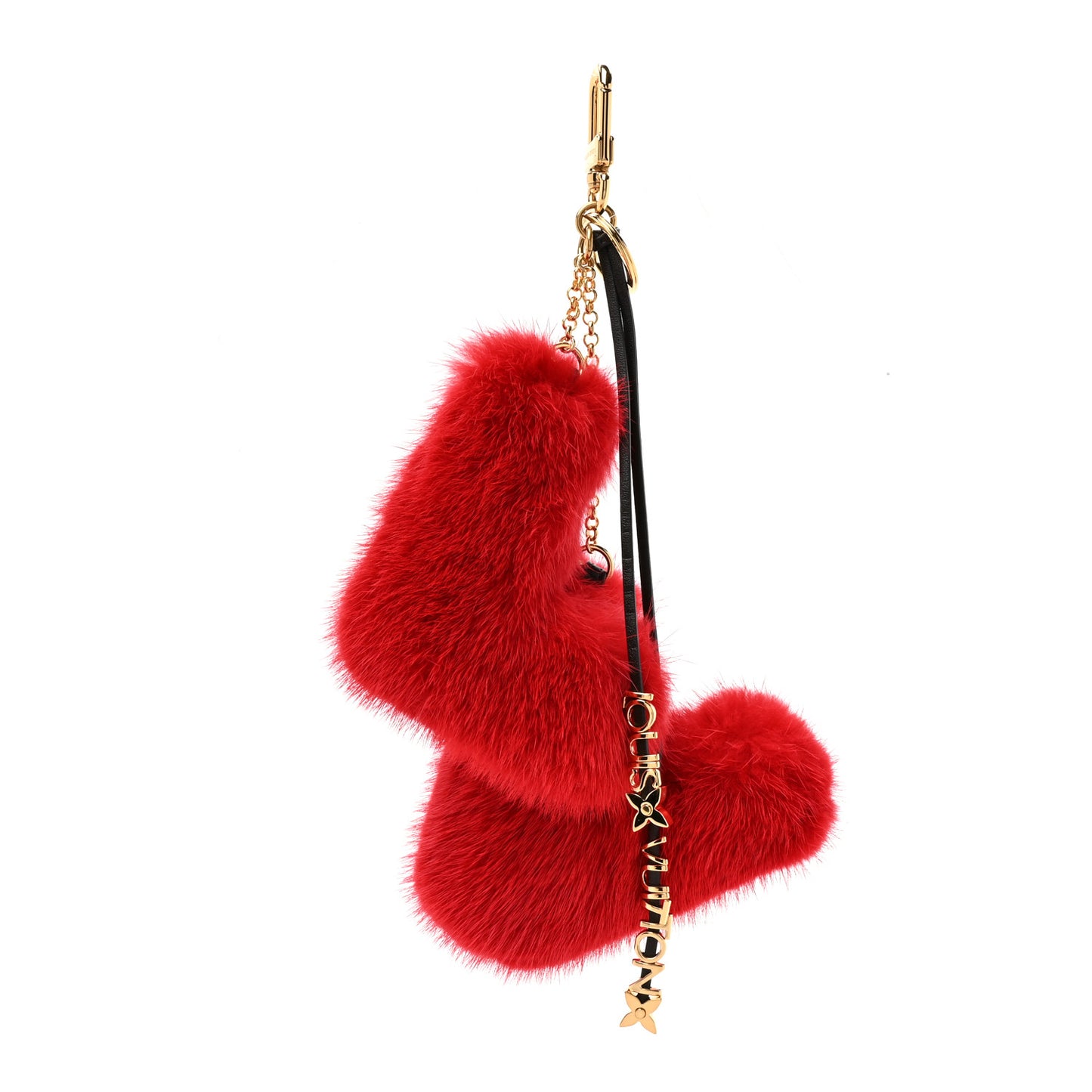 Mink Fur LV Initials Bag Charm Red