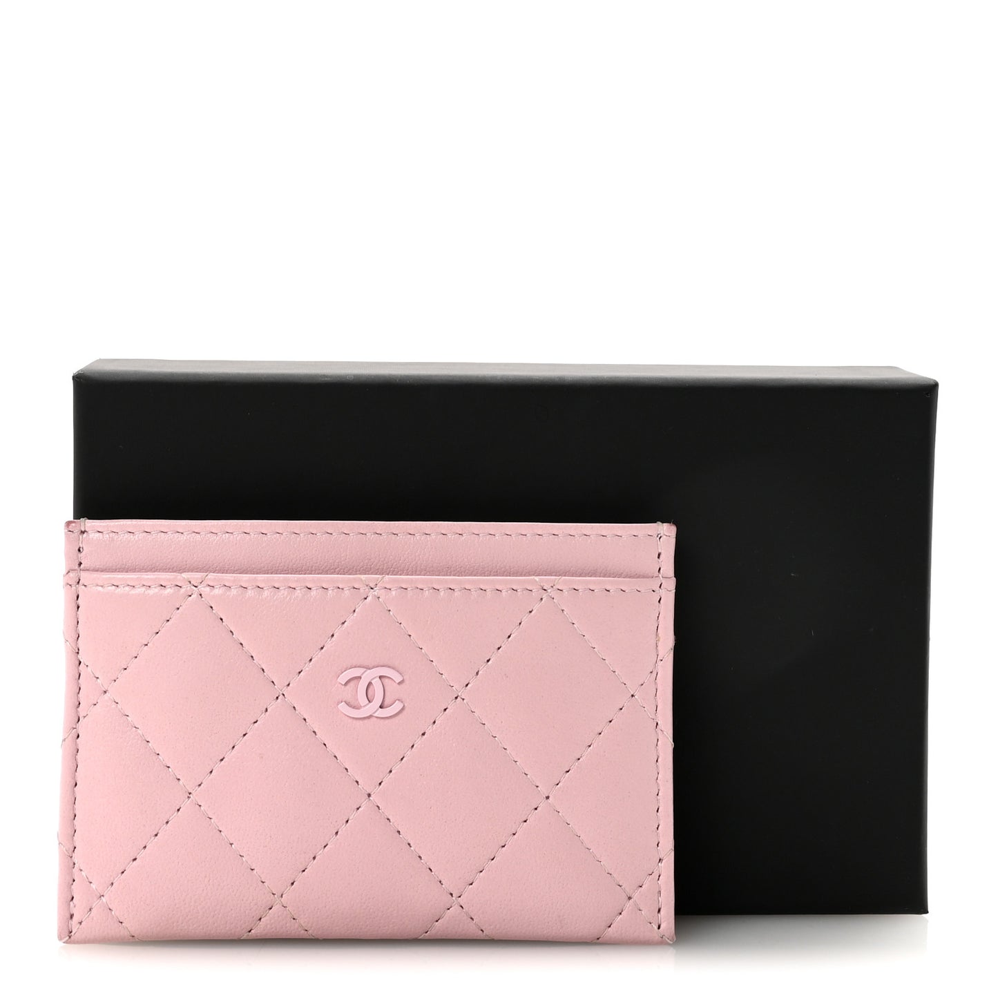 Calfskin Quilted Card Holder Light Pink