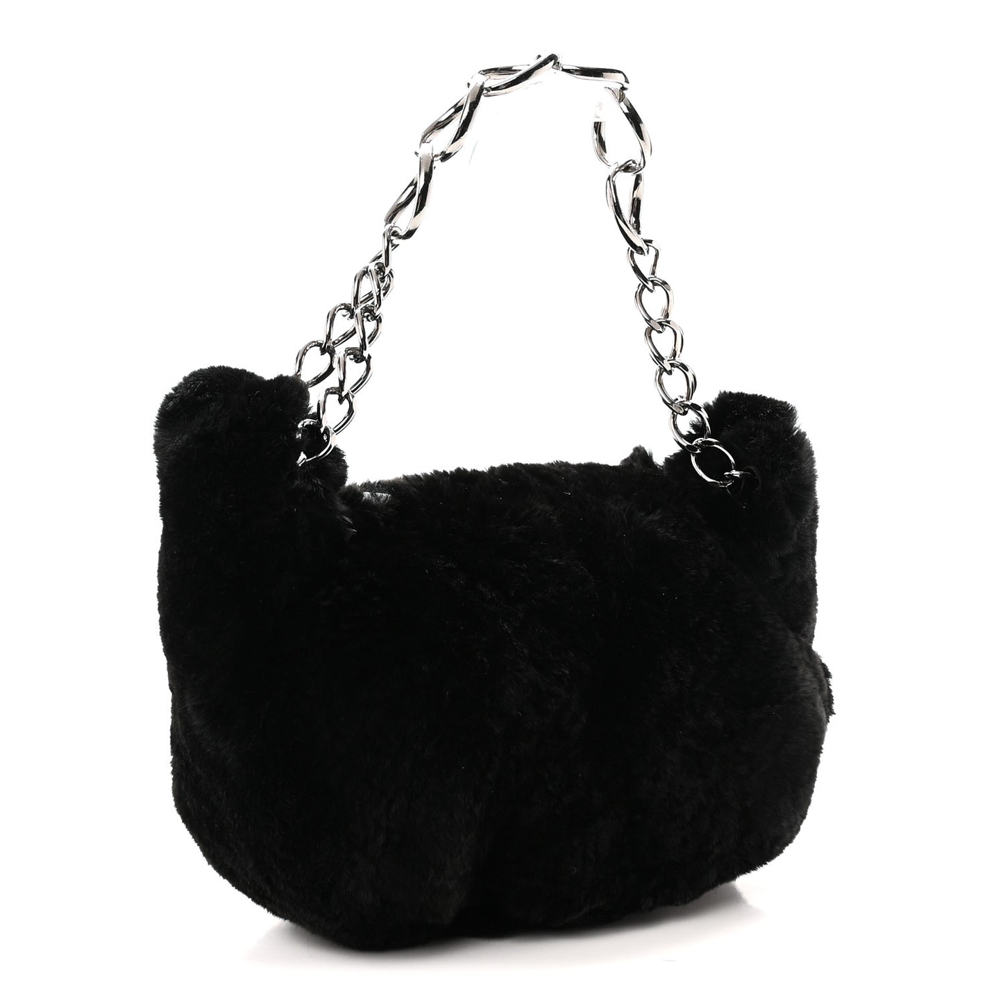 Lapin Rabbit Fur Shoulder Bag Black Black