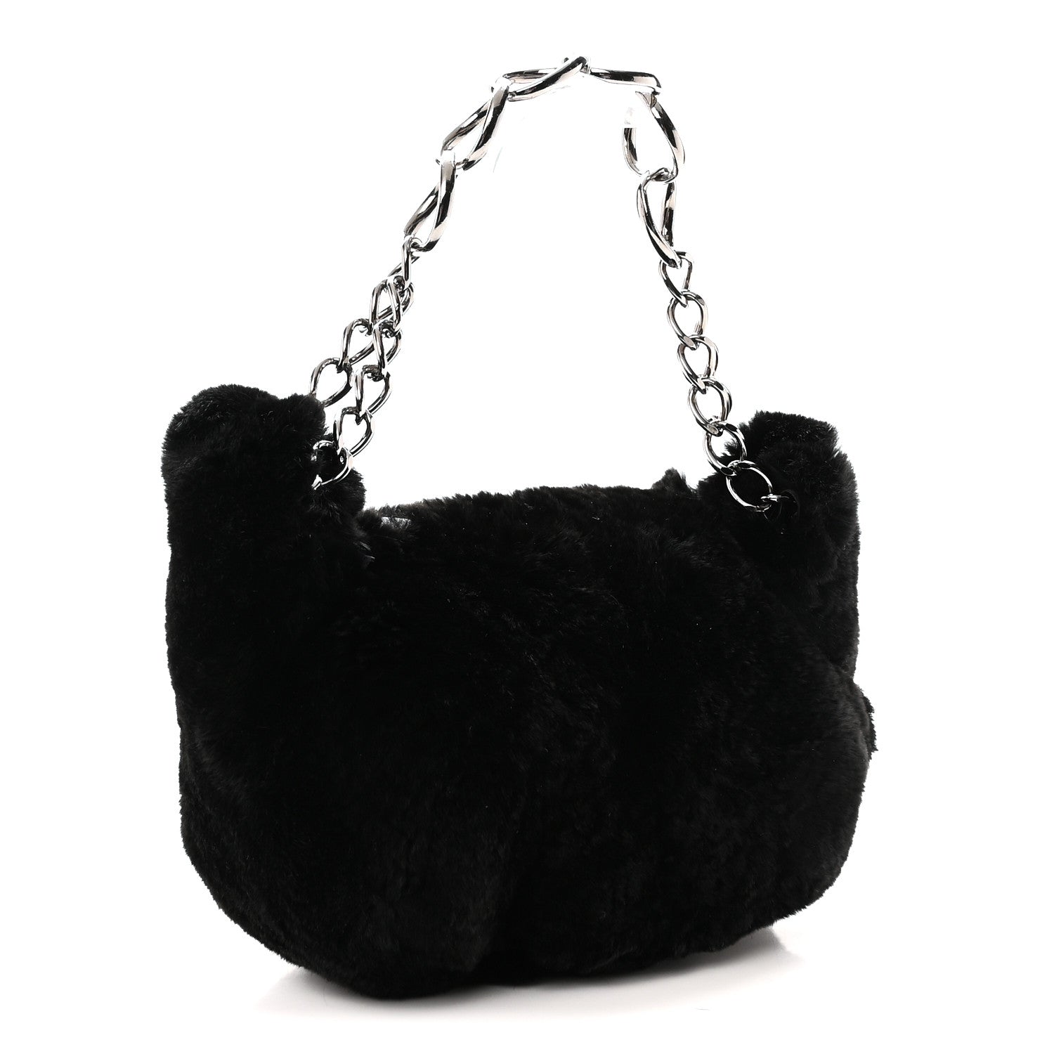 Chanel Lapin Rabbit Fur Shoulder Bag Black Black 3 of 10