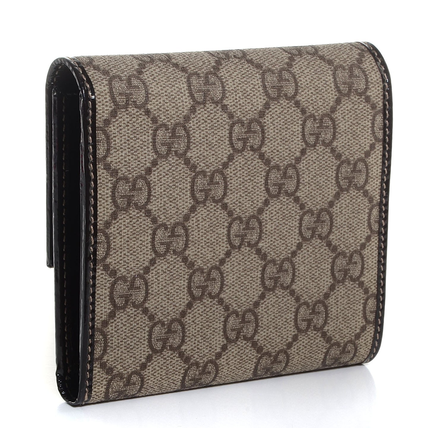 GG Plus Monogram Joy French Flap Wallet Beige Ebony Dark Brown