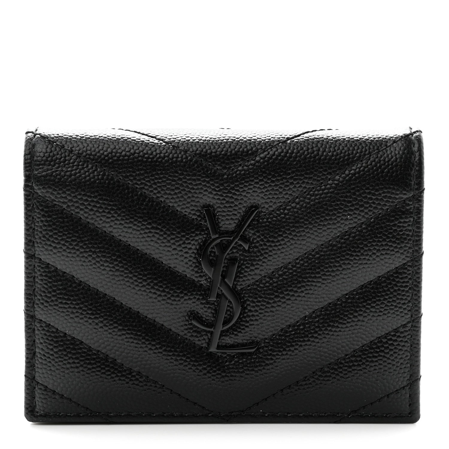 Saint Laurent Grain De Poudre Matelasse Chevron Monogram Card Case Black 1 of 10